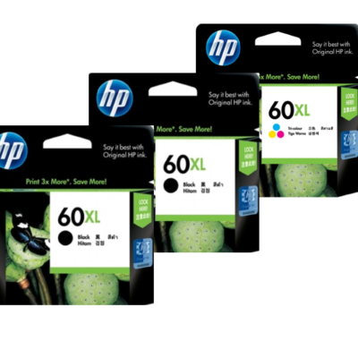 3 Pack HP 60XL Black + 60XL Tri Colour Genuine Inkjet Cartridge [2BK, 1CL]