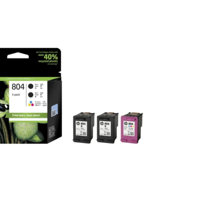 HP 804 GENUINE TRIPLE PACK WITH ORIGINAL 2 BLACKS 1 COLOUR INK