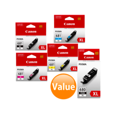 5 Pack Canon PGI-680XL & CLI-681XL High Yield Genuine Inkjet Cartridges Combo [1BK,1PBK,1C,1M,1Y]