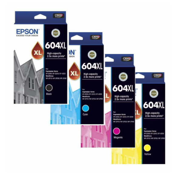 4 Pack Epson 604XL Genuine High Yield Inkjet Cartridges Combo [1BK,1C,1M,1Y]