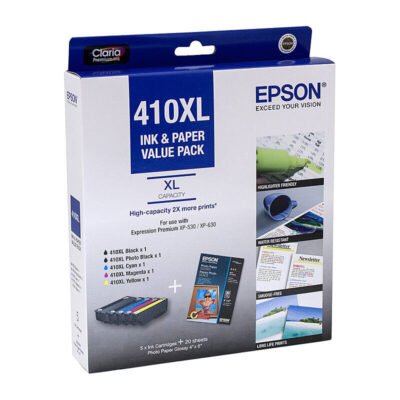 5 Pack Epson 410XL Genuine High Yield Inkjet Cartridges [1BK,1PBK,1C,1M,1Y]