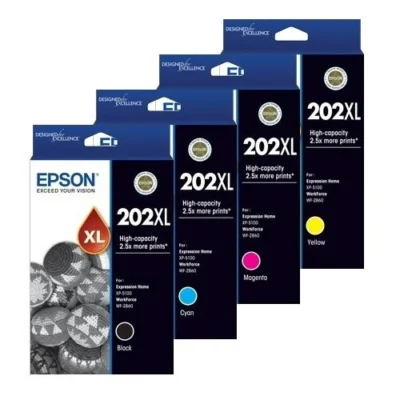 4 Pack Genuine Epson 202XL High Yield Ink Combo [1BK,1C,1M,1Y]
