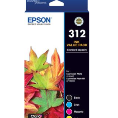 4 Pack Epson 312 Genuine High Yield Inkjet Cartridge Value Pack [1BK,1C,1M,1Y]
