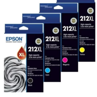 4 Pack Genuine Epson 212XL High Yield Ink Cartridges Combo [1BK,1C,1M,1Y]