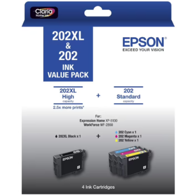 Epson 202XL High Capacity Black and Standard Colour Ink Cartridge 4 Pack