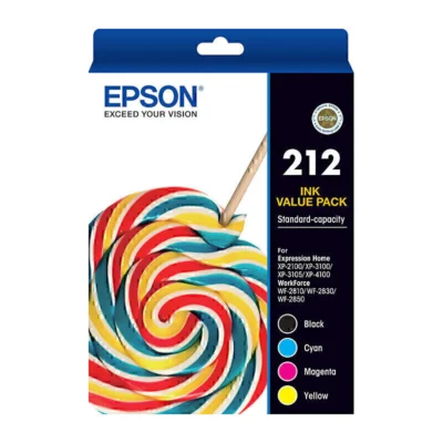 1 x Genuine Epson 212 Value Pack 4 Colour Ink Cartridge C13T02R692 (1BK 1C 1M 1Y)